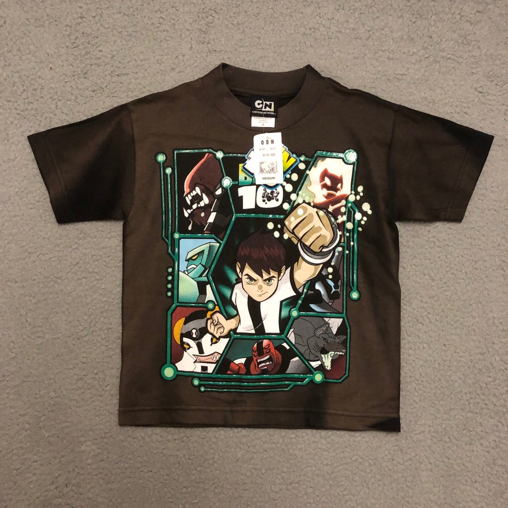 VTG NWT Ben 10 Cartoon Network T-Shirt Kids Medium Brown Graphic Tee Promo